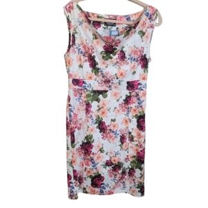 HEARTS & ROSES Sleeveless Boat Neckline Bodycon Dress Floral Size 14